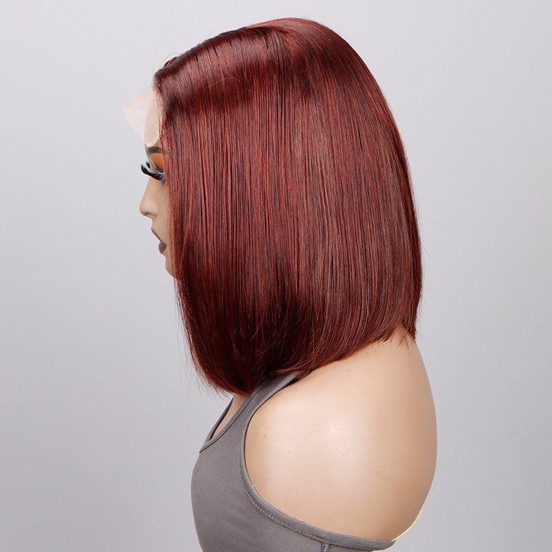 Soul Lady Reddish Brown Silky Straight Bob 5x5 HD Lace Closure Wigs Mid Part Lob Wig 100% Human Hair-side