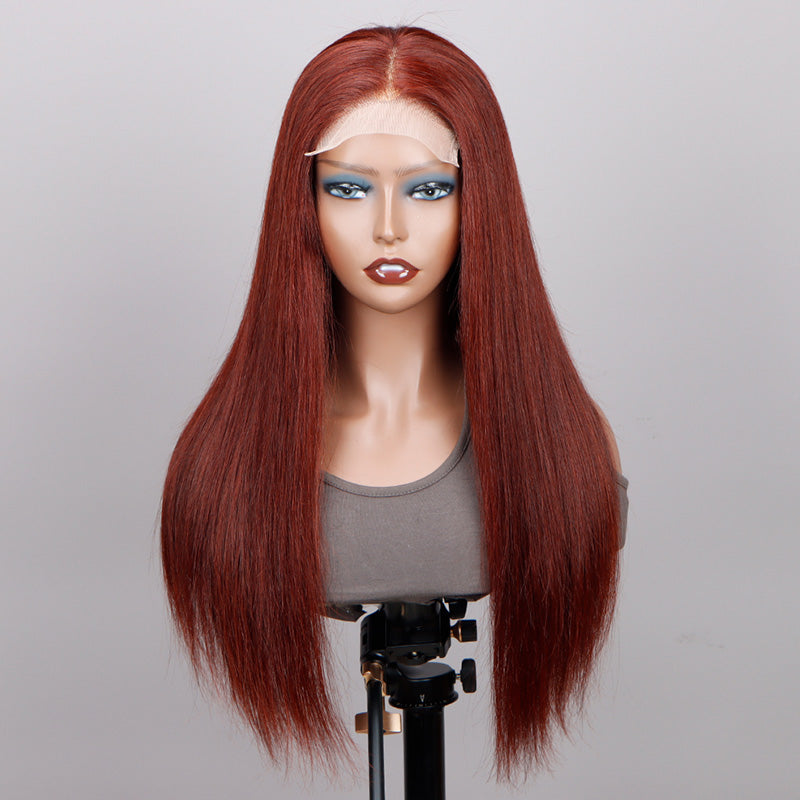 Soul Lady Reddish Brown Ultra Silky Straight 5x5 HD Lace Closure Wigs Mid Part Long Wig 100% Human Hair