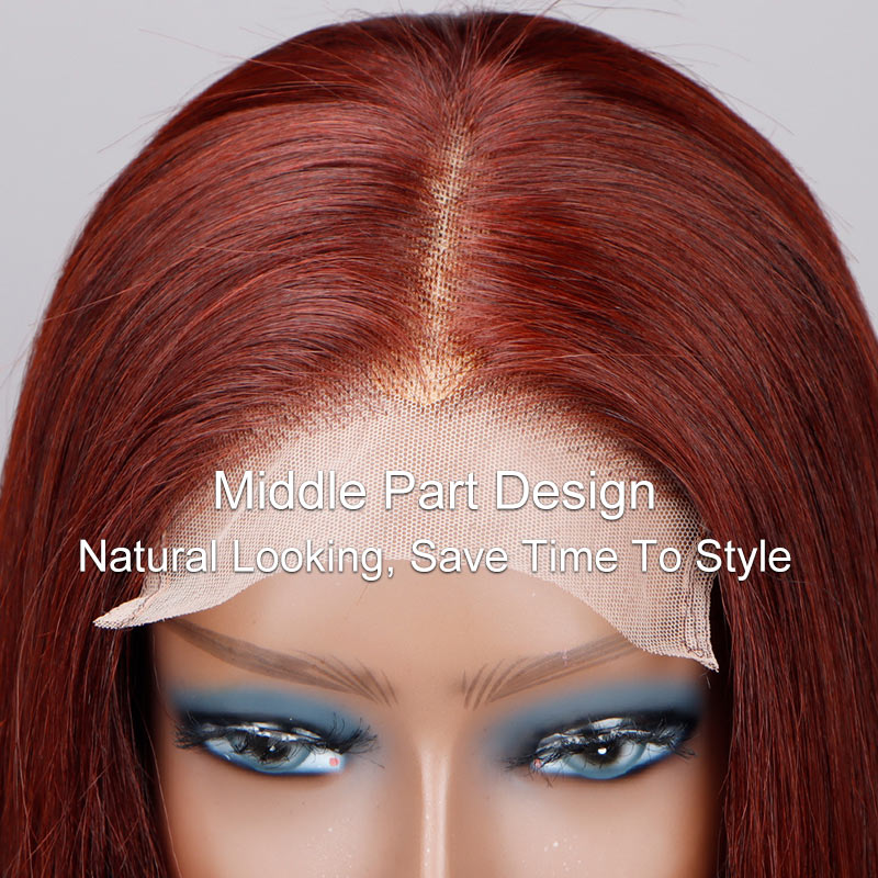 Soul Lady Reddish Brown Ultra Silky Straight 5x5 HD Lace Closure Wigs Mid Part Long Wig 100% Human Hair-mid part hair line show