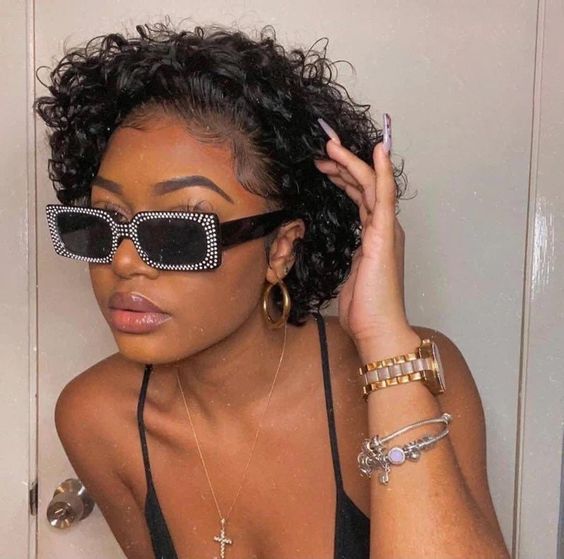 SoulLady 13x4.5 HD Lace Full Frontal Wig Short Curly Wig Pixie Haircuts 6 Inches Boom Wigs