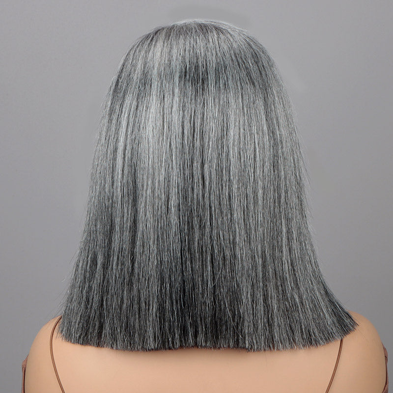 Soul Lady Salt And Pepper Wig For Seniors Straight Bob More Grey Real Human Hair 5x5 HD Lace Wigs For Women Over 50-back show