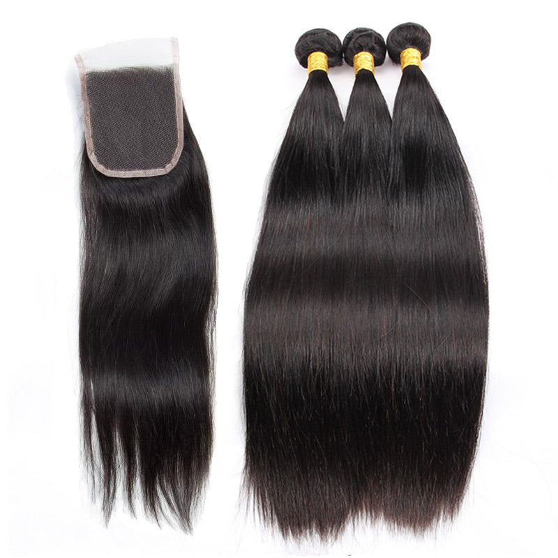 Soul Lady Top Grade Silky Straight Hair 3 Bundles  With 4x4 Lace Closure Brazilian Human Hair Weave