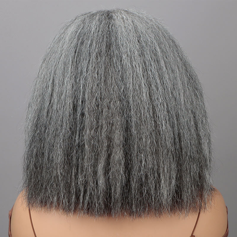 Soul Lady Salt And Pepper Wig For Seniors Yaki Straight Bob More Grey Human Hair 5x5 HD Lace Wigs For Women-BACK SHOW