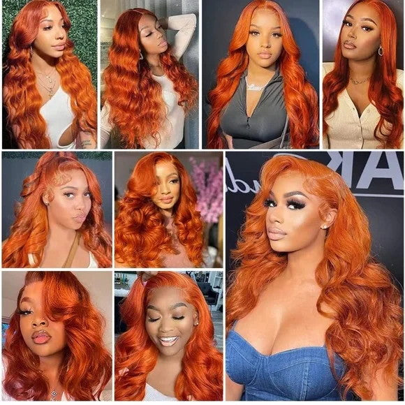 Soul Lady Flash Sale $120 Off Ginger Orange Body Wave Lace Wig Fall Color Human Hair Wigs-customer show