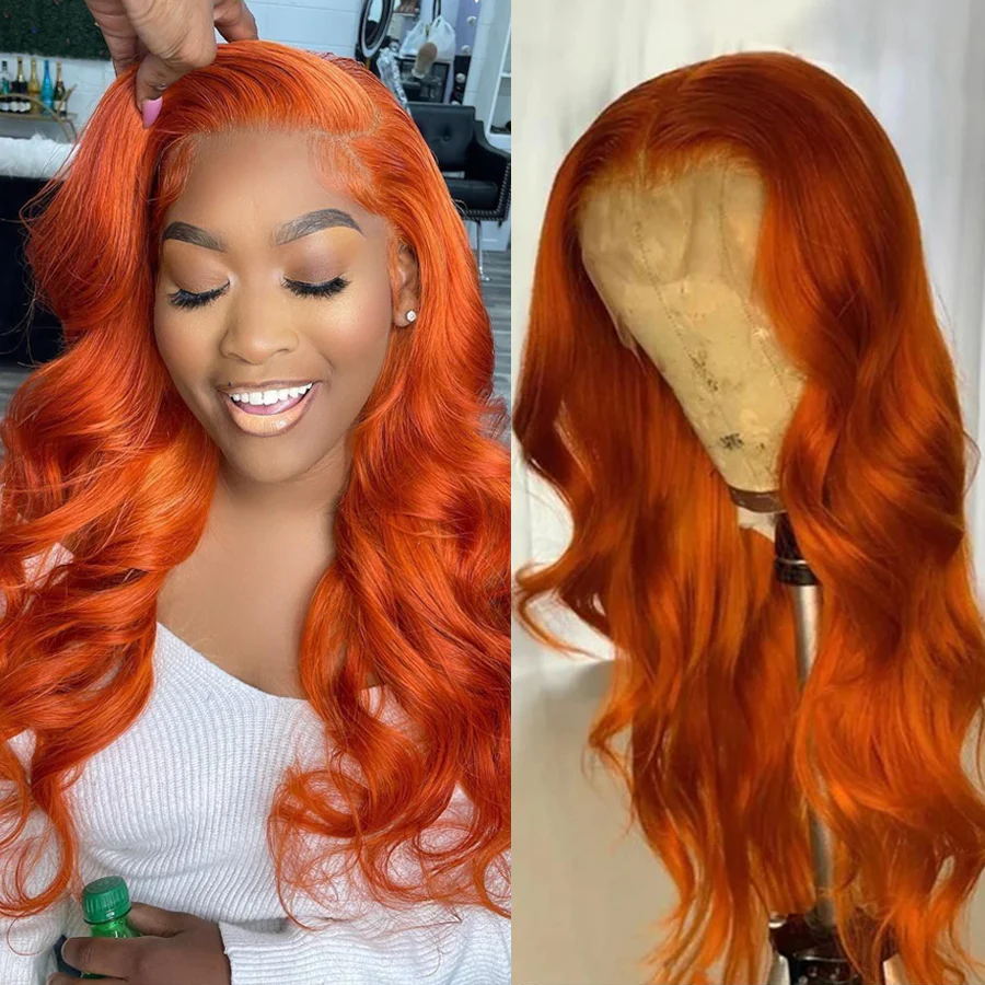 Soul Lady Flash Sale $120 Off Ginger Orange Body Wave Lace Wig Fall Color Human Hair Wigs with pre plucked hairline