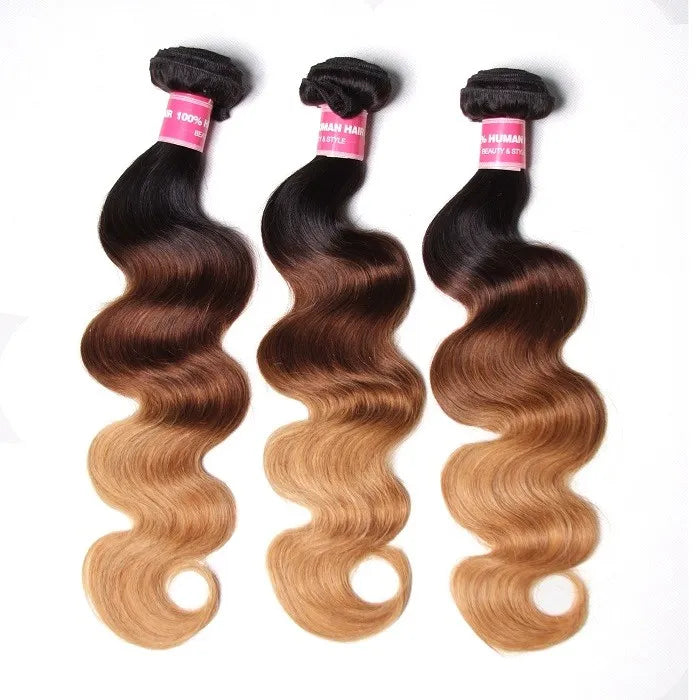 Soul Lady T1B/4/27 Ombre Hair 3 Bundles Brazilian Virgin Human Hair Weave 3 Tone Color-body wave hair