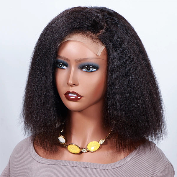 SoulLady Kinky Straight Bob Wig with 4C Edge Hairline Side Part