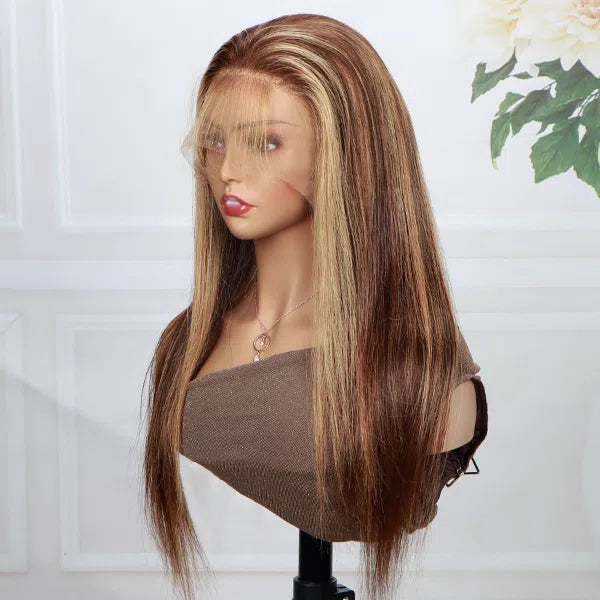 Blonde and Brown Highlight Wig Straight Hair Highlighted Wigs - soulladyhair