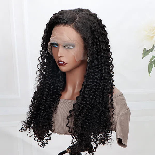 SoulLady Jerry Curly Wig 13x4 HD Lace Frontal Wigs Mid Part Long Glueless Human Hair Wigs
