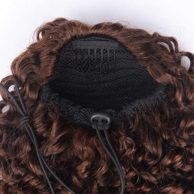 Brownish Grey Curly Hair Drawstring Ponytail Hair Human Hair Extensions