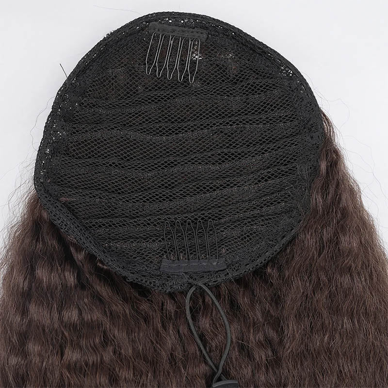 Brownish-Grey-Yaki-Straight-Drawstring-Ponytail-Hair-Human-Hair-Extensions-Back