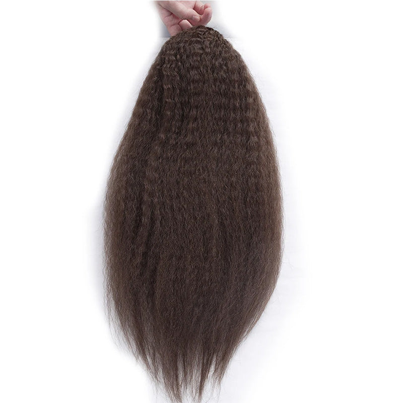 Brownish-Grey-Yaki-Straight-Drawstring-Ponytail-Hair-Human-Hair-Extensions-Front