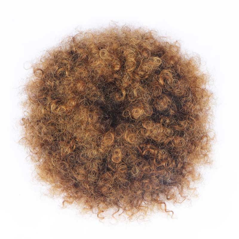 Brown Gradient Highlight Curly Drawstring Hair Bag Real Human Hair Non-Lace Glueless Wigs