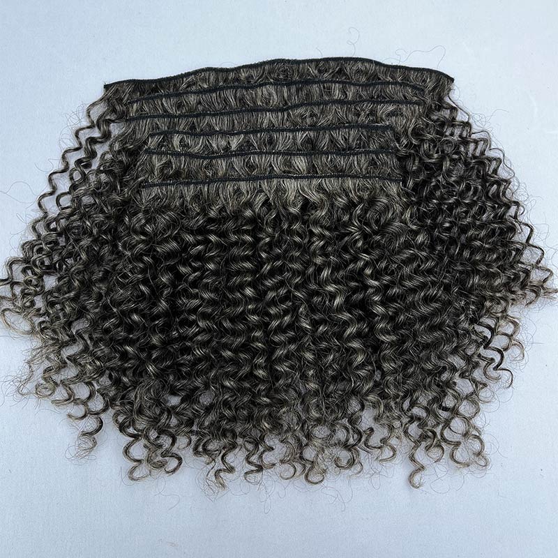 Dark-Salt-And-Pepper-Jerry-Curly-Human-Hair-Clip-In-Hair-Extensions-Indoor-Front