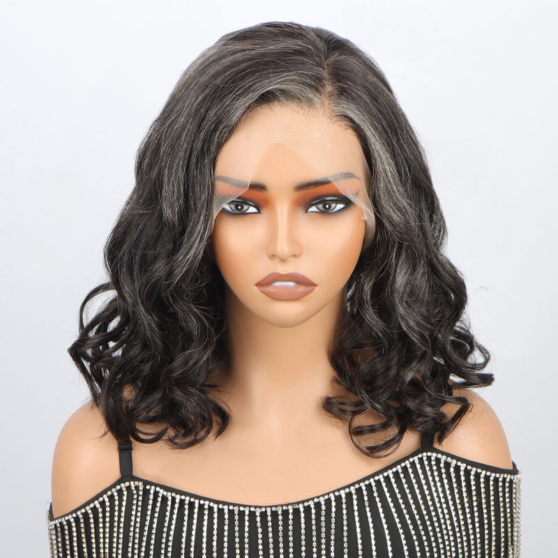Glueless Full Lace Wigs Dark Salt and Pepper Loose Wave Remy  display picture 1