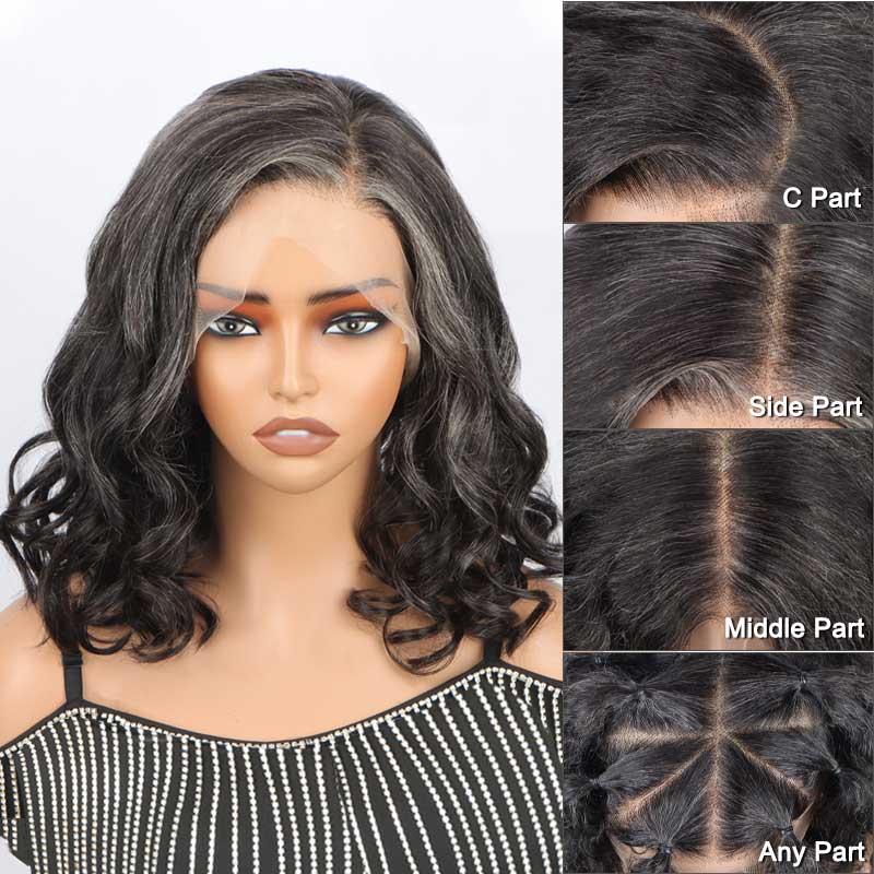 Glueless Full Lace Wigs Dark Salt and Pepper Loose Wave Remy  display picture 1