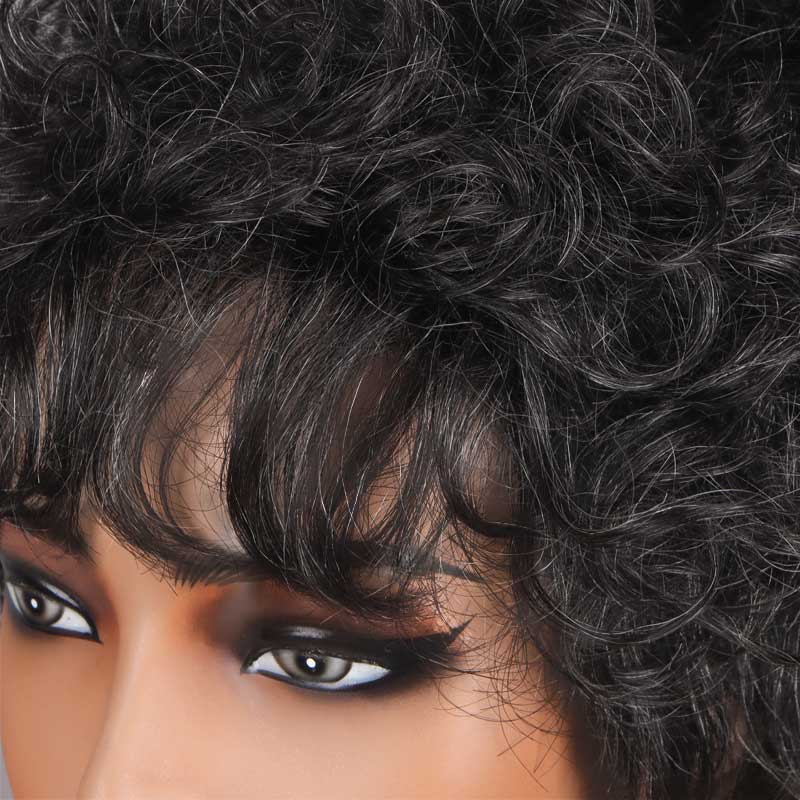 Short Curly Layered Pixie Cut Wig Dark Salt And Pepper Human 