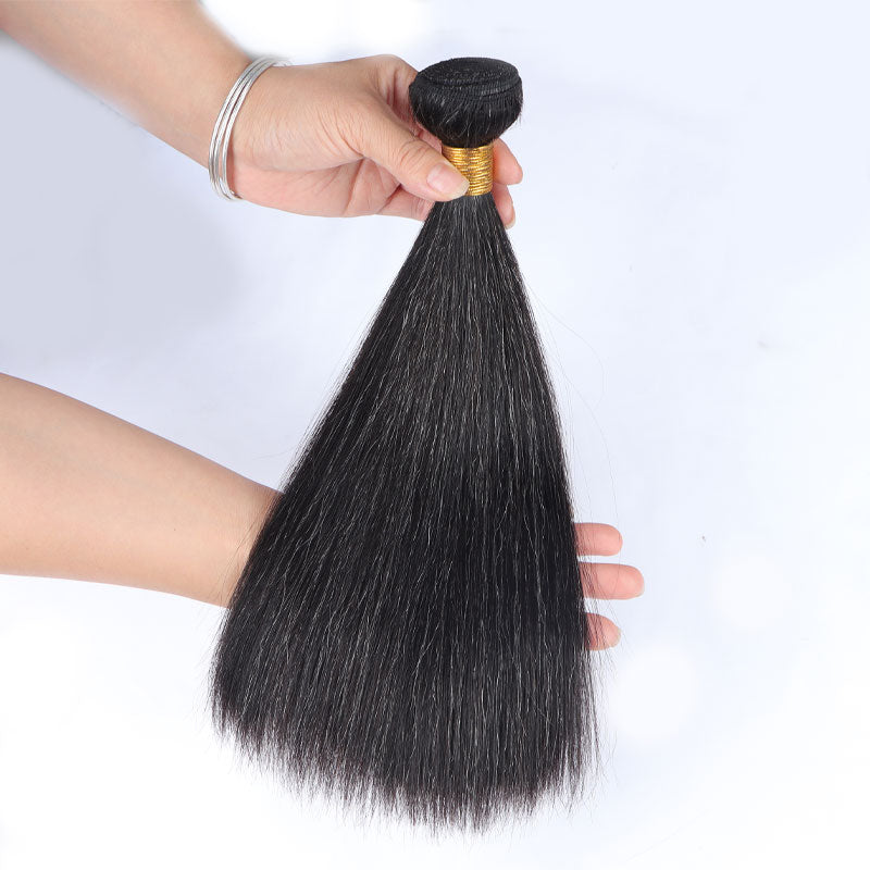 Dark Salt and Pepper Straight Hair 1/2/3/4 Bundles 12-14 inch Grey Human Hair Extensions