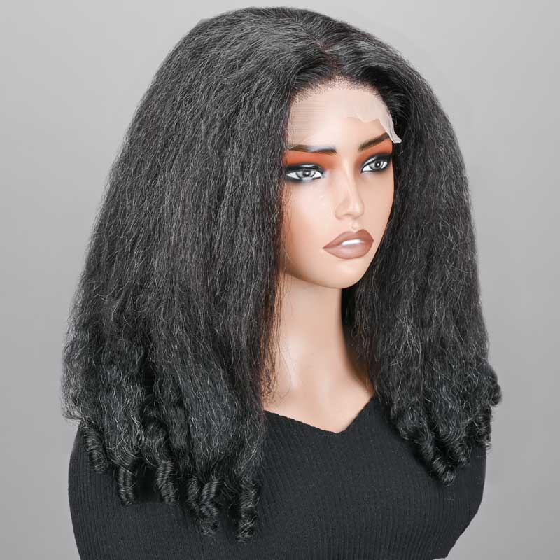 Seniors Short Two In One Kinky Straight &amp; Curly Hairstyle-Glueless Wig