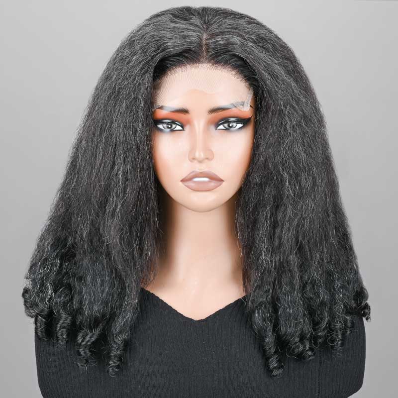 Seniors Short Two In One Kinky Straight &amp; Curly Hairstyle-Glueless Wig