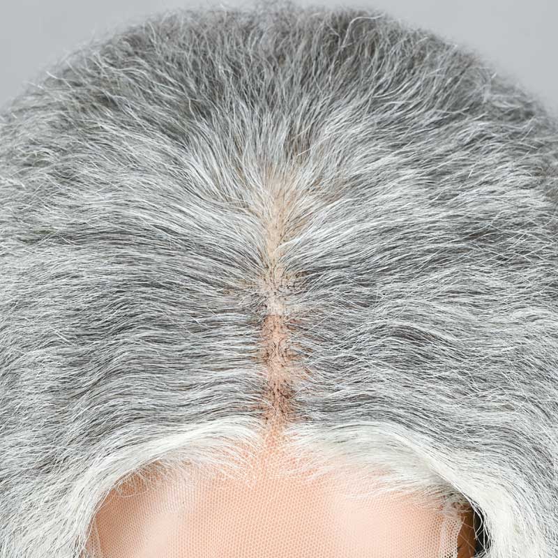 Seniors Short Two In One Kinky Straight &amp; Curly Hairstyle-Standard Salt-And-Pepper Glueless Wig