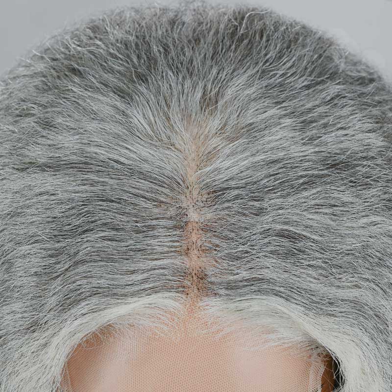 Seniors Short Two In One Kinky Straight &amp; Curly Hairstyle-Standard Salt-And-Pepper Glueless Wig