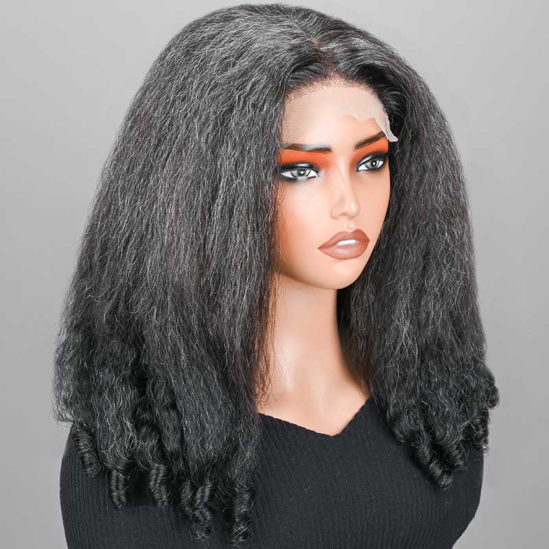 Seniors Short Two In One Kinky Straight &amp; Curly Hairstyle-Glueless Wig