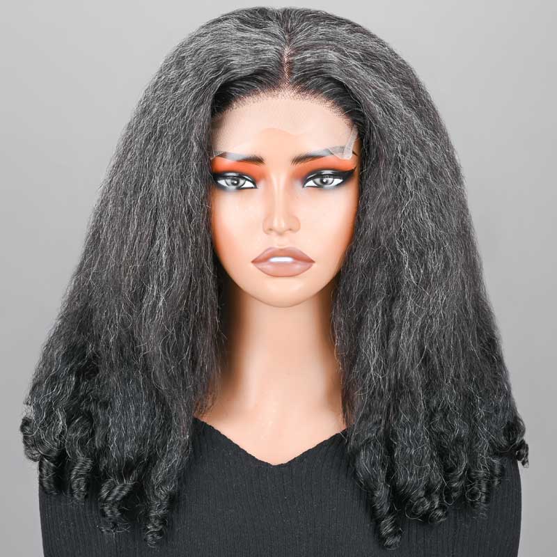 Seniors Short Two In One Kinky Straight &amp; Curly Hairstyle-Glueless Wig