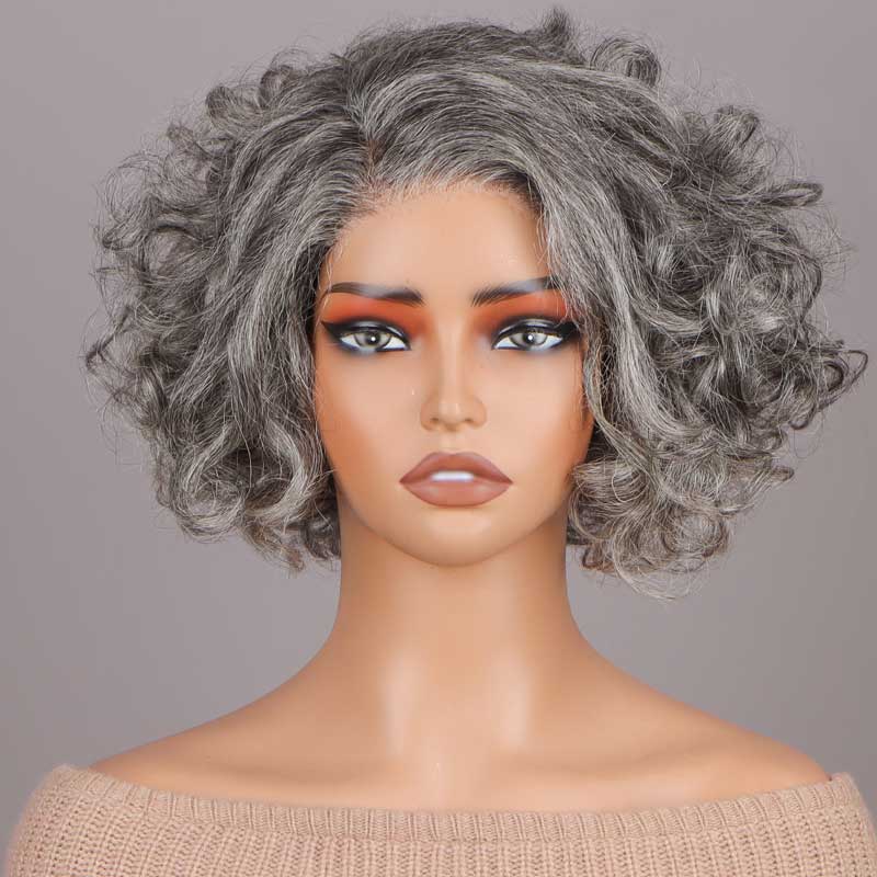 Seniors Pale Gray Loose Curly Bob Wigs For Women