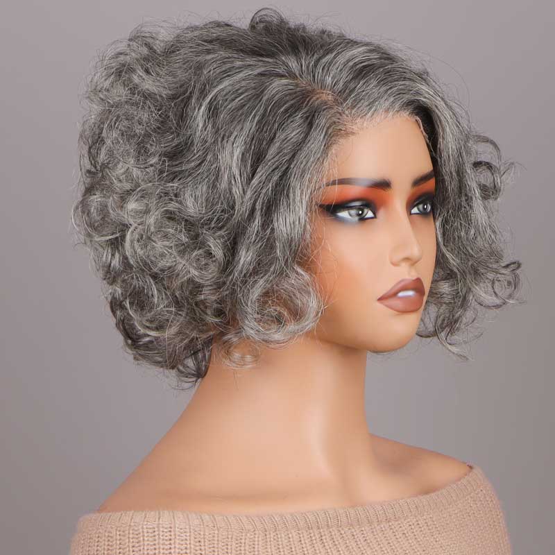 Seniors Pale Gray Loose Curly Bob Wigs For Women