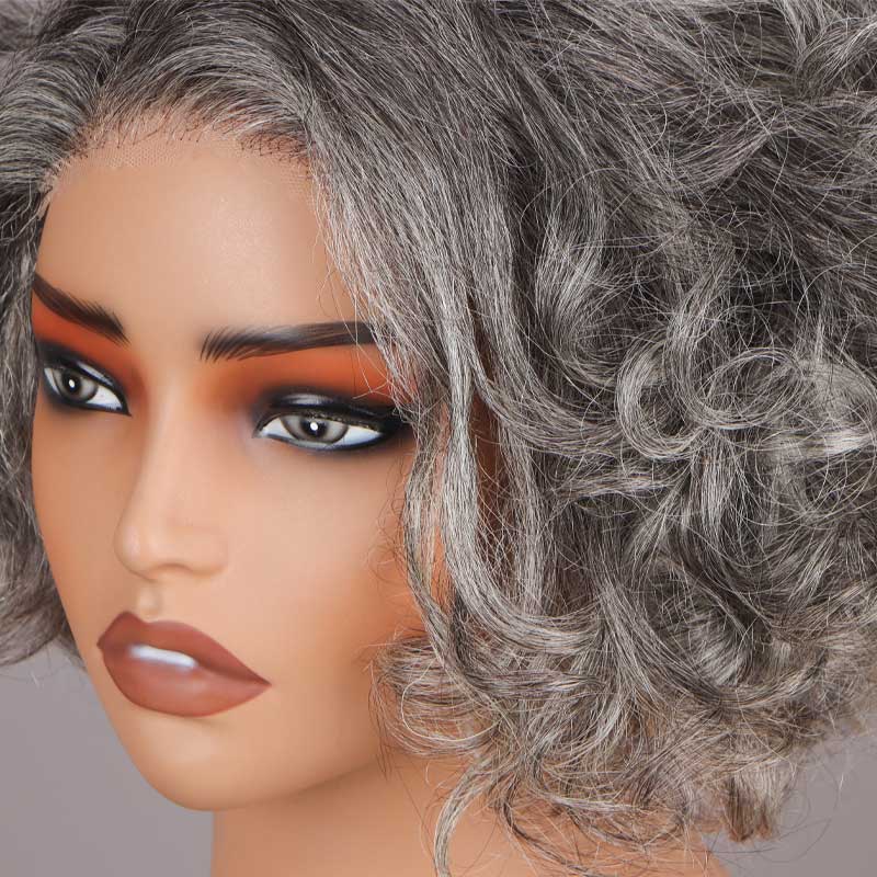 Seniors Pale Gray Loose Curly Bob Wigs For Women