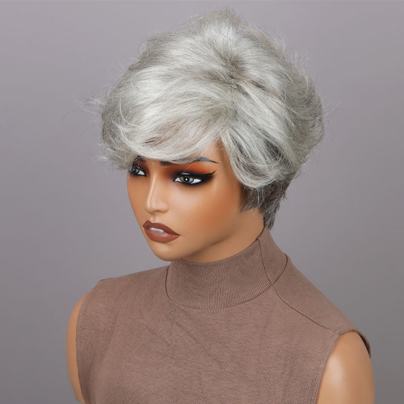 Seniors Short Straight Silver Layered Pixie Cut Light Salt  display picture 3