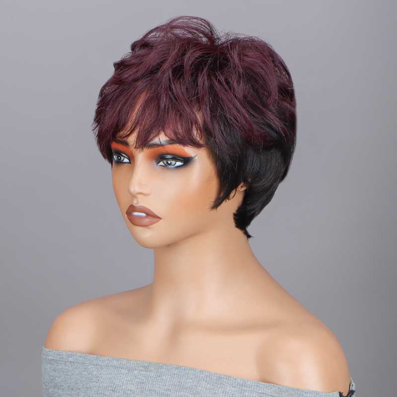 Two Tone Color Short Natural Wave Layered Pixie Cut Wig&nbsp;