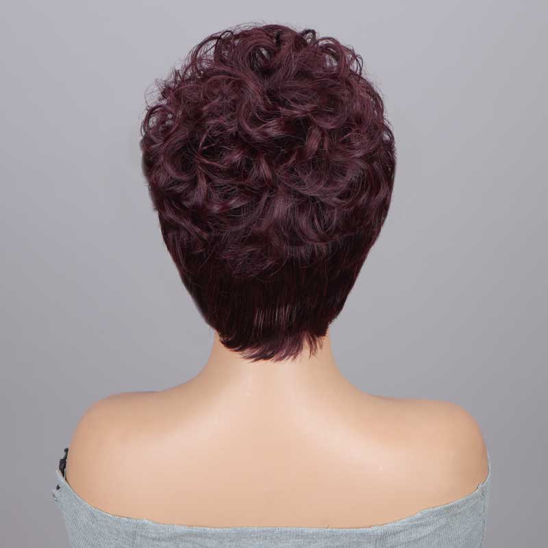 Seniors T1B/99J Burgundy Short Loose Curly Layered Pixie Cut Wig&nbsp;