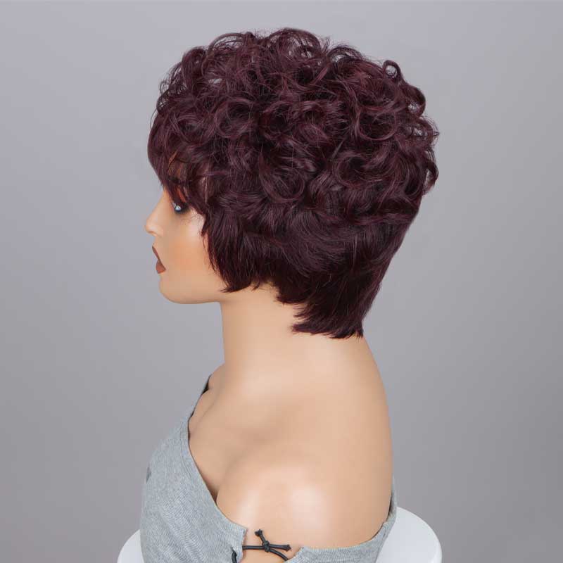 Seniors T1B/99J Burgundy Short Loose Curly Layered Pixie Cut Wig&nbsp;