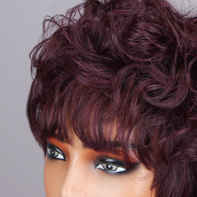 99J Burgundy Short Loose curly Layered Pixie Cut Wig Human  display picture 1