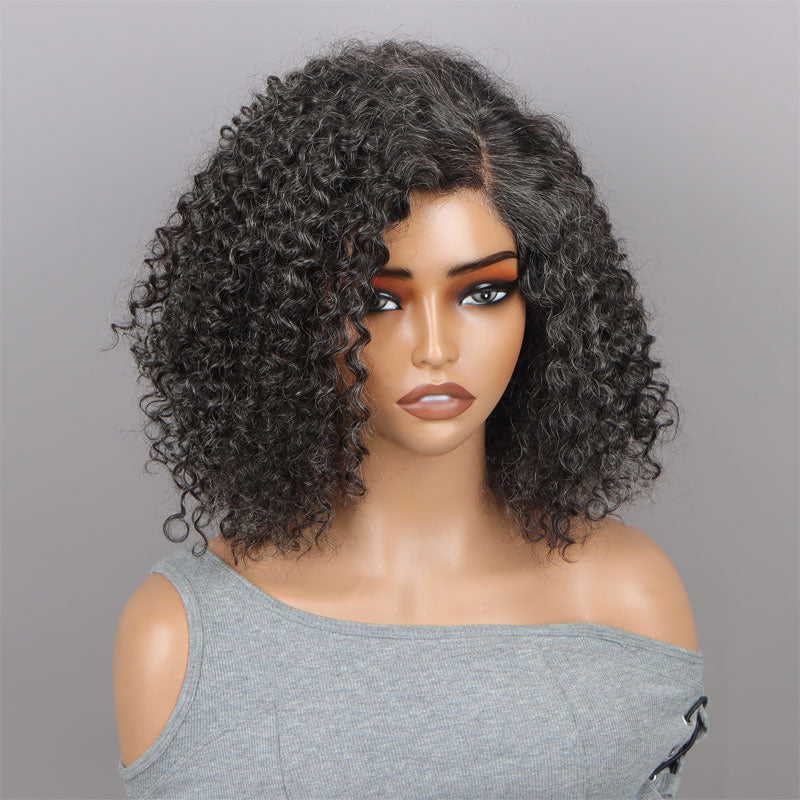 Custom Dark Salt and Pepper Bob Gray Wig Wear &amp; Go Glueless Lace Wig For Seniors