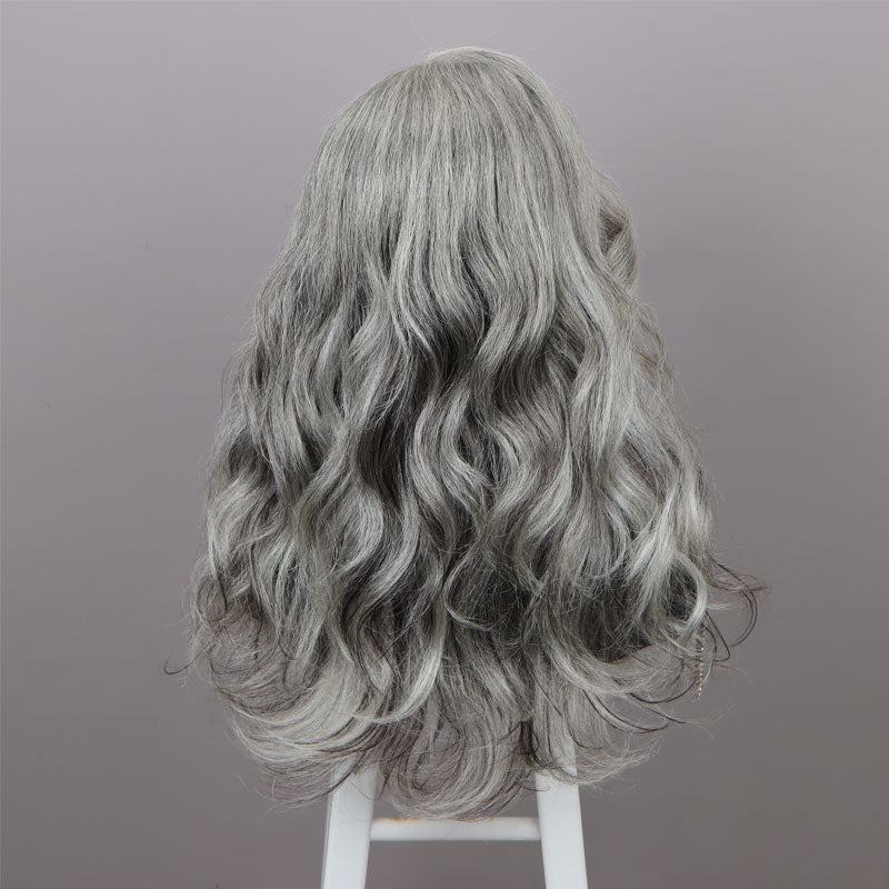 Attractive Silver Black Highlights Salt And Pepper Wig Real Human Hair Body Wave 5x5 HD Lace Wigs