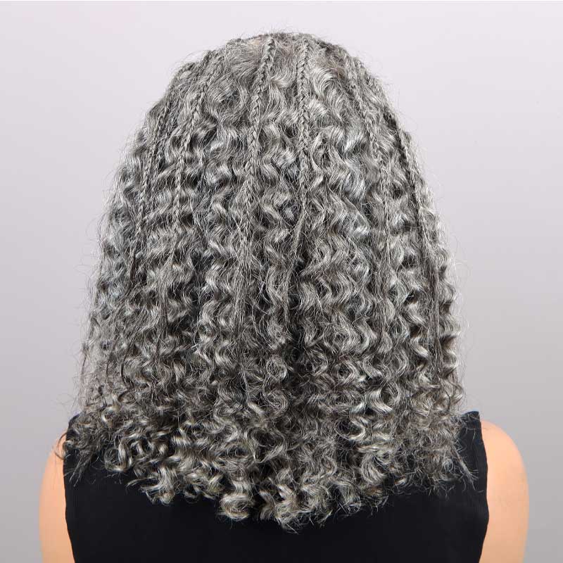 Soul Lady Silver Grey Pre Braided Jerry Curly 13x4.5 HD Lace Full Frontal Human Hair Wig For Seniors