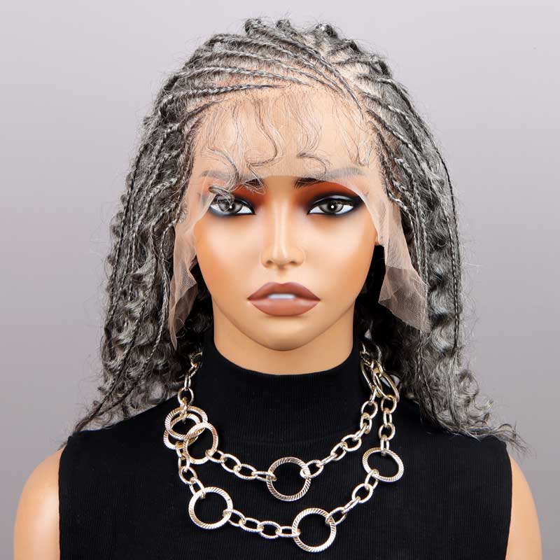 Soul Lady Silver Grey Pre Braided Jerry Curly 13x4.5 HD Lace Full Frontal Human Hair Wig For Seniors