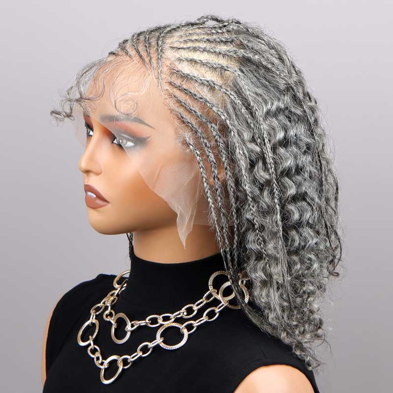 Soul Lady Silver Grey Pre Braided Jerry Curly 13x4.5 HD Lace Full Frontal Human Hair Wig For Seniors