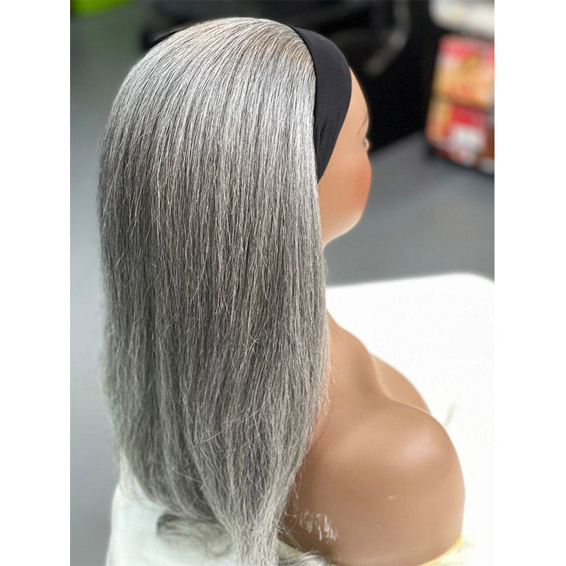 Silver Gray Straight Hair Real Human Hair Salt And Pepper Headband Wig ...