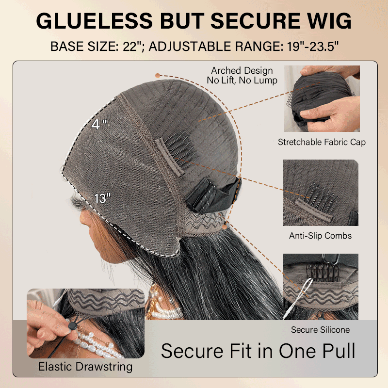 ポカポカベアー Salt and Pepper Lace Front Wigs Gray Water Wave 13x4 Lace Frontal