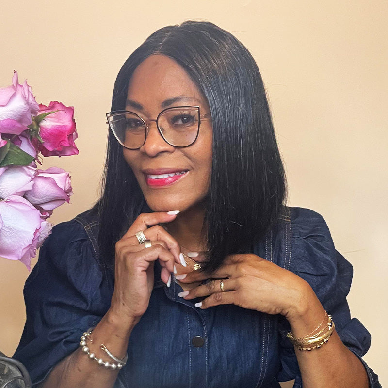 Soul Lady Wigs| dark salt and pepper bob wig styled in a sleek straight look, perfect for mature women seeking timeless elegance.