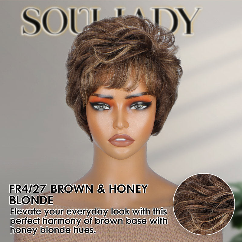Soul Lady FR4/27 natural wave pixie cut human hair wig, short stylish wig with soft waves and a flattering front view, designed for women, especially African American women over 50, looking for a lightweight and natural-looking hairstyle