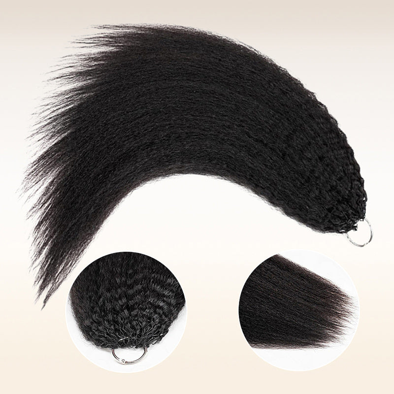 Soul Lady Wigs| Kinky straight human crochet hair extensions by Soul Lady, soft, voluminous, and easy to install in natural black color.