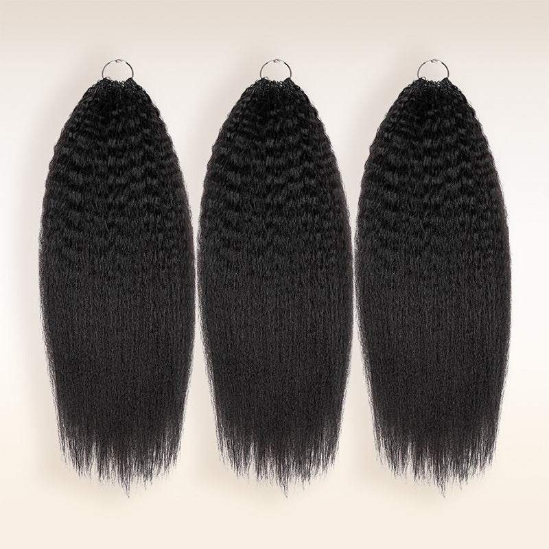 Soul Lady Wigs| human hair crochet extensions, kinky straight texture in natural black, easy to maintain and perfect for African American women.