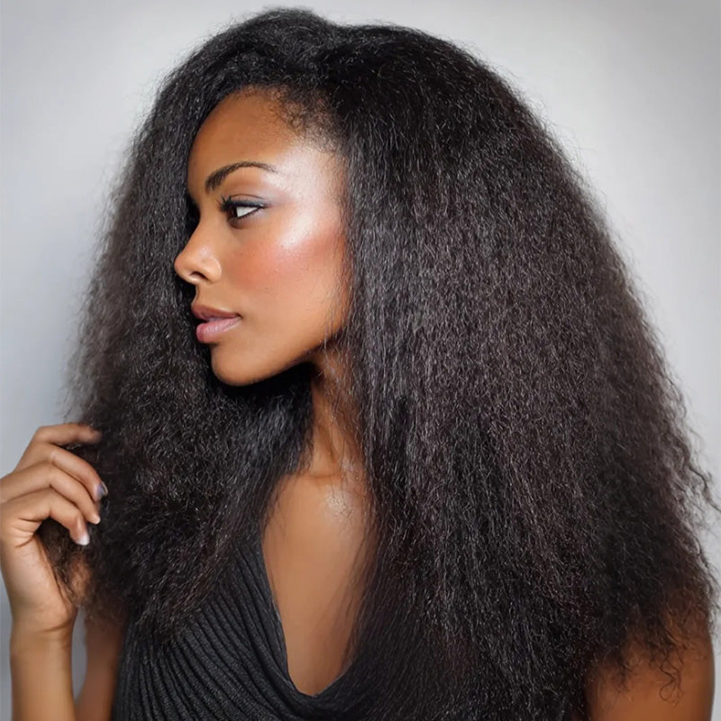 Soul Lady Wigs| natural black kinky straight crochet hair extensions, 100% human hair with thick, full texture for a natural look.