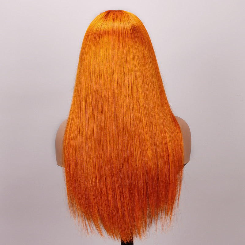 Soul Lady Ginger Orange Wig Silky Straight Human Hair 13x4 HD Lace Full Frontal Wig With Perfect Bleached Knots-back show