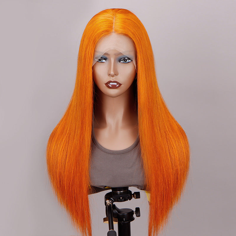 Soul Lady Ginger Orange Wig Silky Straight Human Hair 13x4 HD Lace Full Frontal Wig With Perfect Bleached Knots
